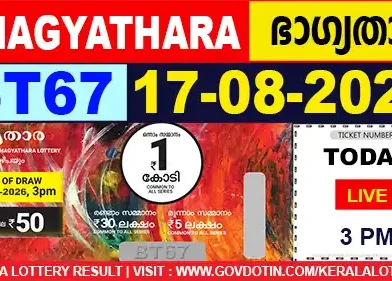 Bhagyathara BT 67 lottery result today